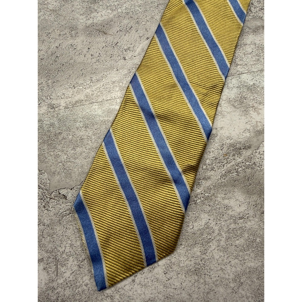 Brooks Brothers 100% Silk Tie Mens One Size Gold Blue Striped‎ Pointed Necktie